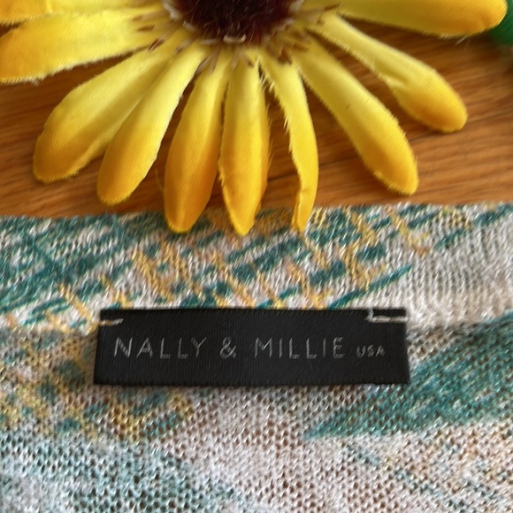 🌺 NALLY & MILLIE; Pretty Designer, Green/White/Yellow 3/4 Length Sleeve Top XL! - Picture 6 of 12